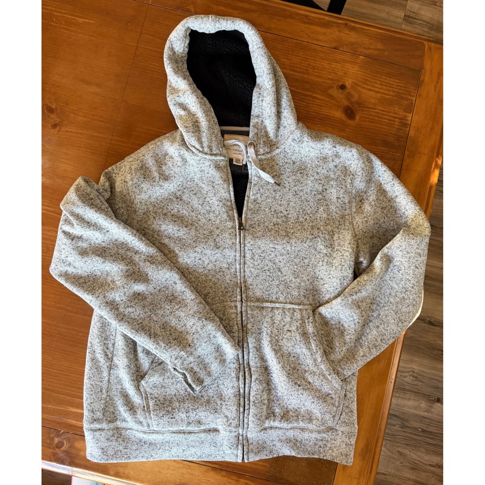 Weatherproof Vintage‎ Mens Grey Marl Faux Shearling Lined Full Zip Hoodie Size M